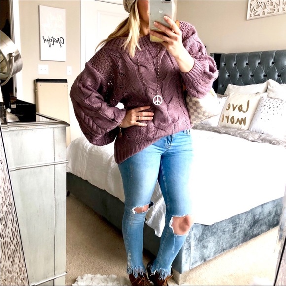 Plum Chunky Knit Oversized Sweater - Picture 4 of 5